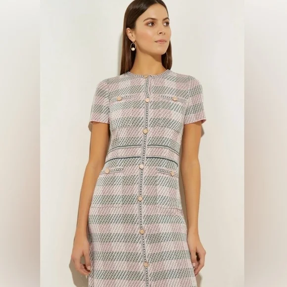 Misook Pink and Gray Checkered Midi Dress - Picture 1 of 7